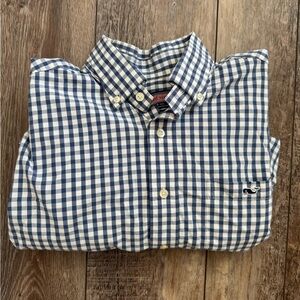 Vineyard Vines Men's Navy and White Gingham Shirt